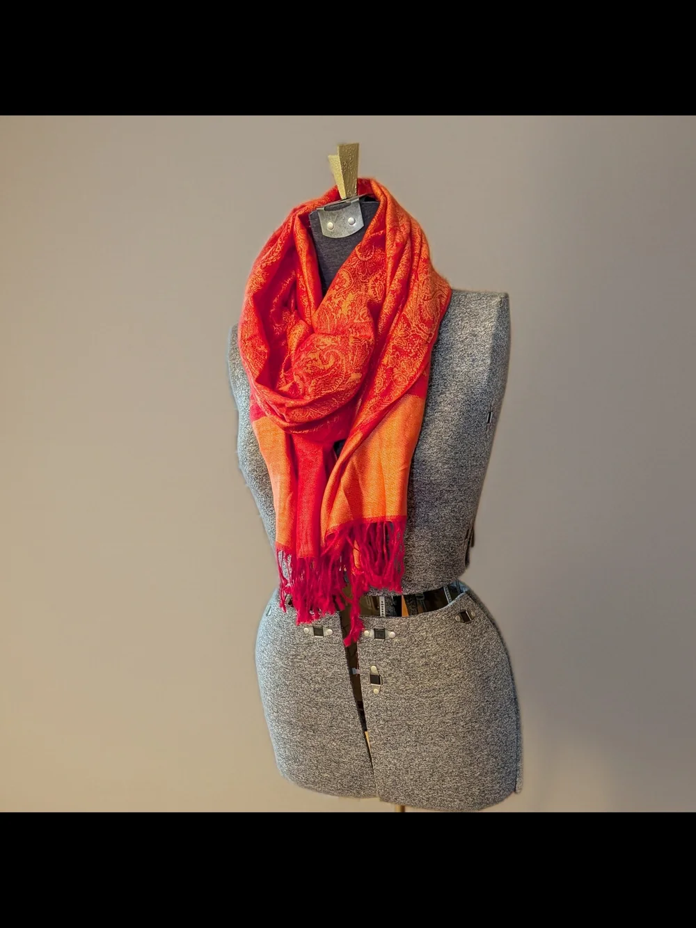 Y2K Vintage Pashmina Silk Shawl Wrap Reversible Two-Tone Orange Red NWOT 72x28